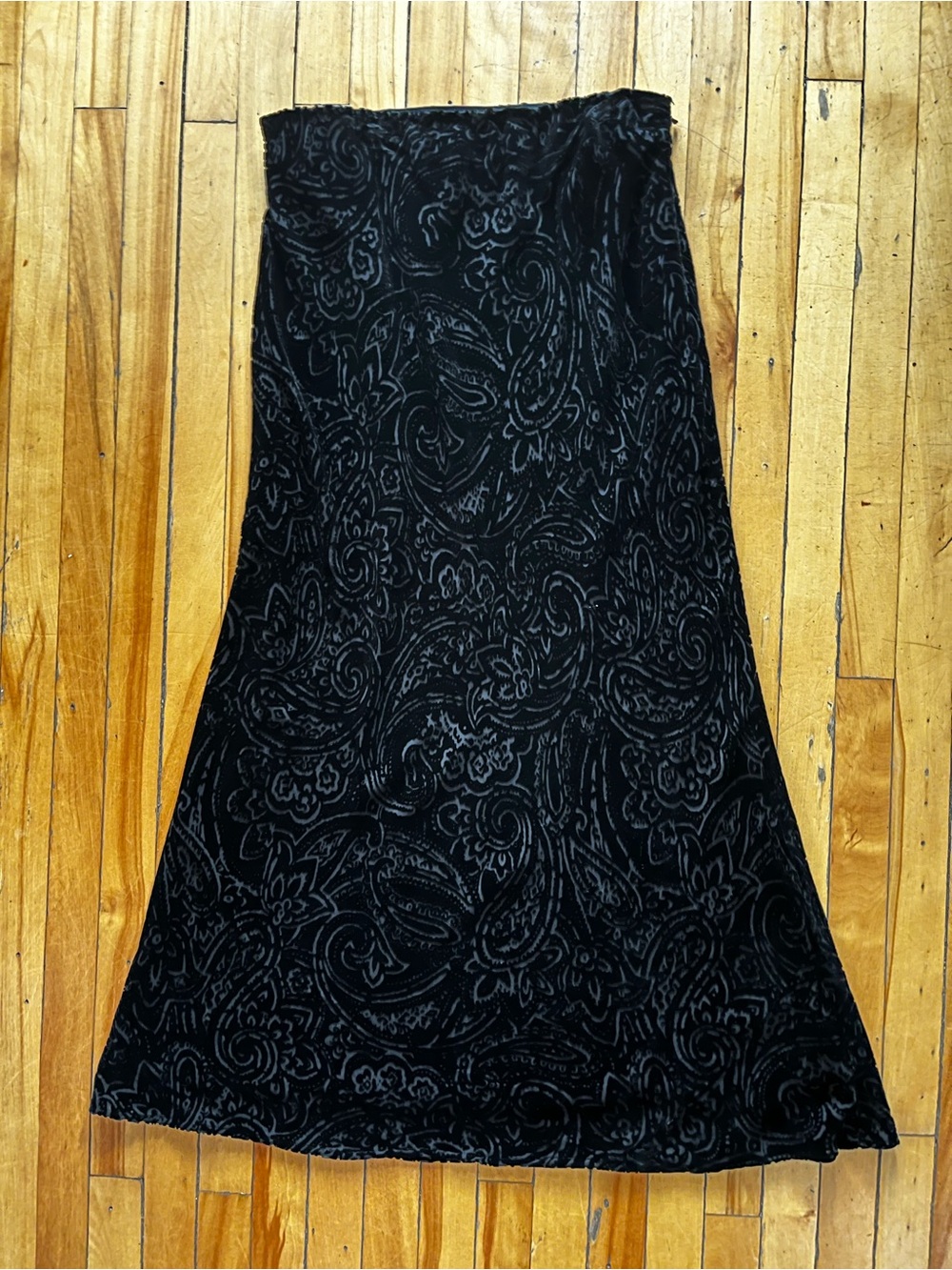 Burnout Silk Velvet Flared Maxi Skirt Whimsigoth Black Paisley Vintage Y2K